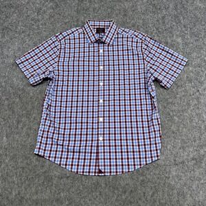 UNTUCKit Shirt Mens M Blue Red Check Hopler Short Sleeve Button Stretch Preppy